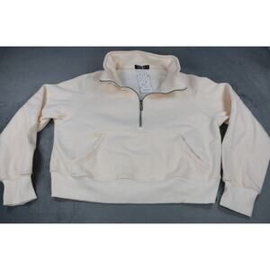 Automet Sweatshirt Quarter Zip Kangaroo Pocket Thumb holes Womens Small Cream